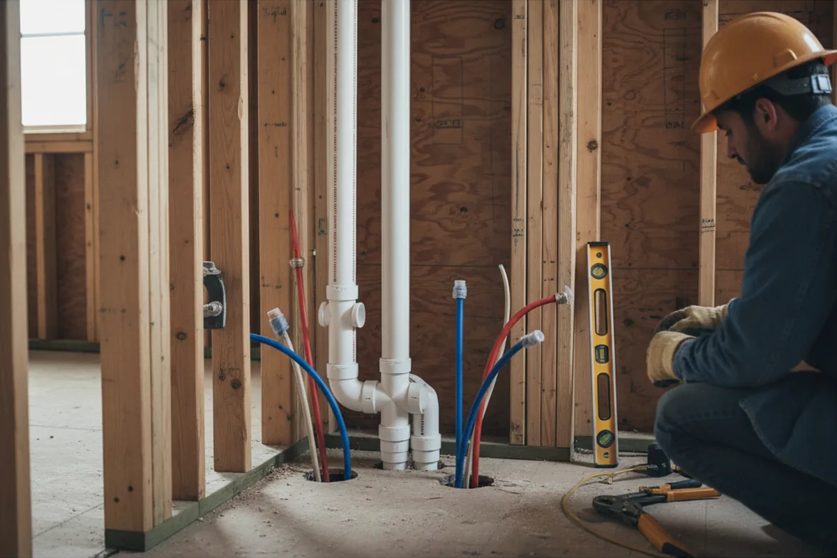 Drain and supply rough-in during Sump Pump Repair in Keene